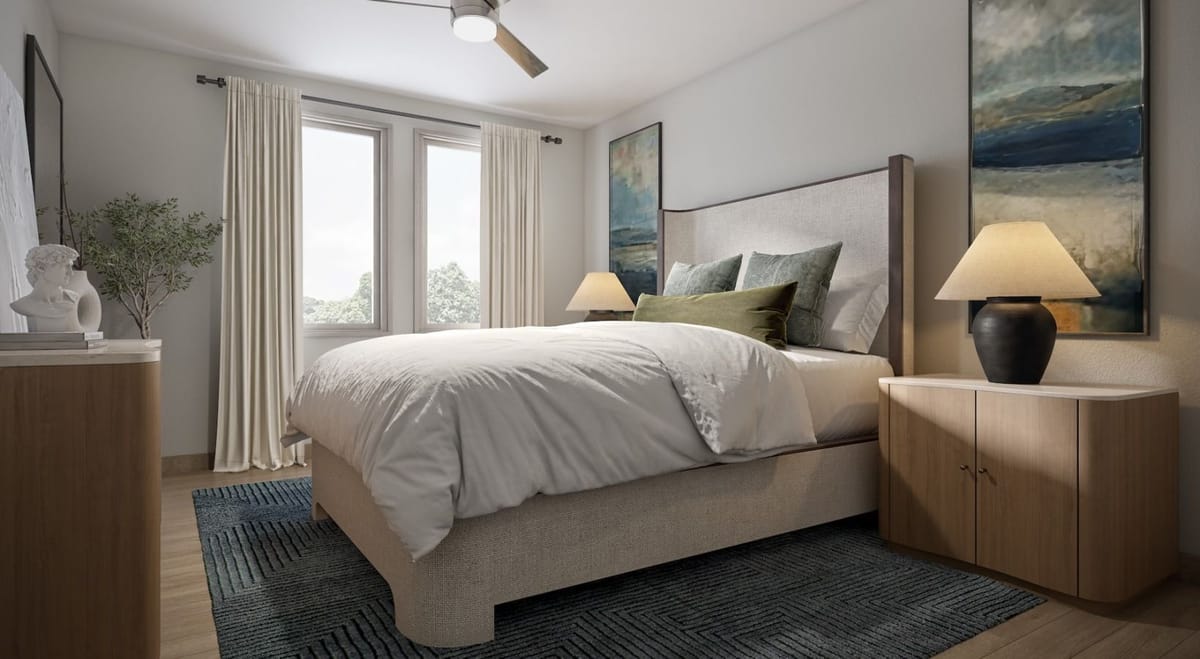Maximize Every Inch of Your Layout Bedroom with natural lighting and ceiling fan