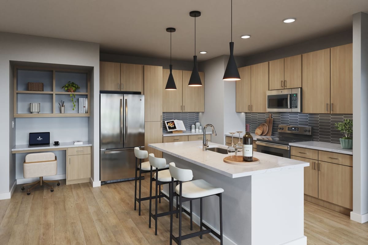 Streamline Your Entryway and Kitchen kitchen with stainless steel appliances and wood cupboards
