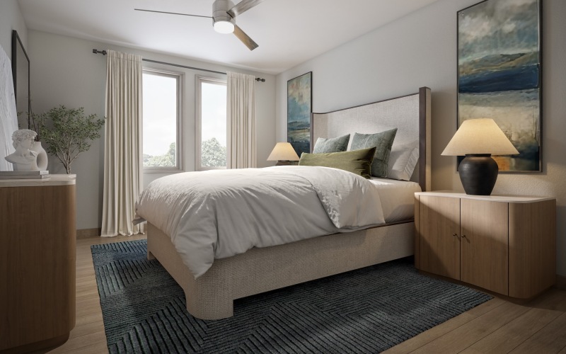 a bedroom with a bed and a dresser