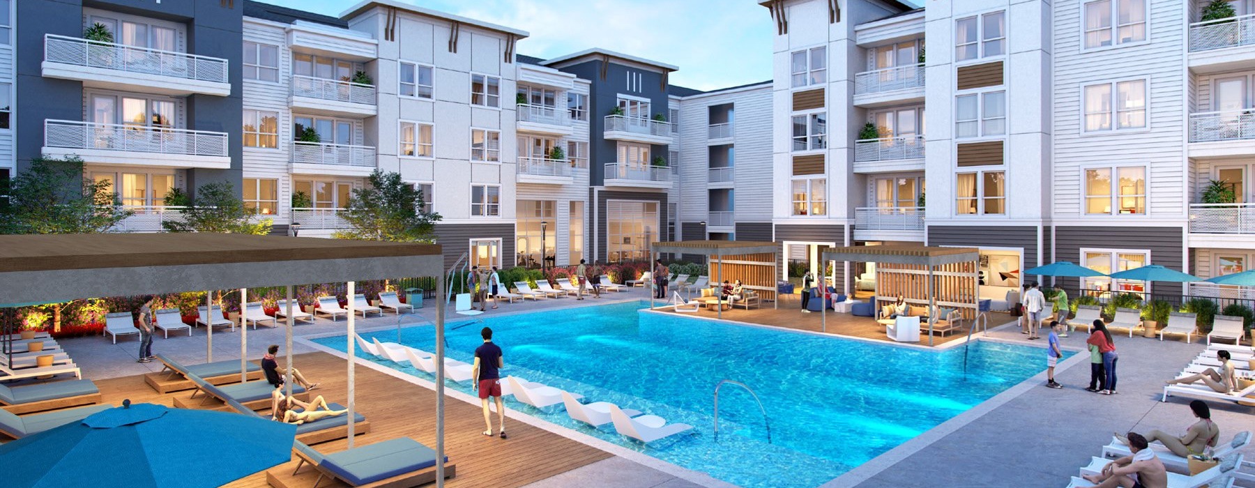 a pool in a courtyard