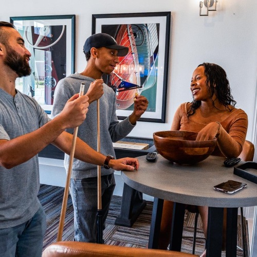 a group of people in a room