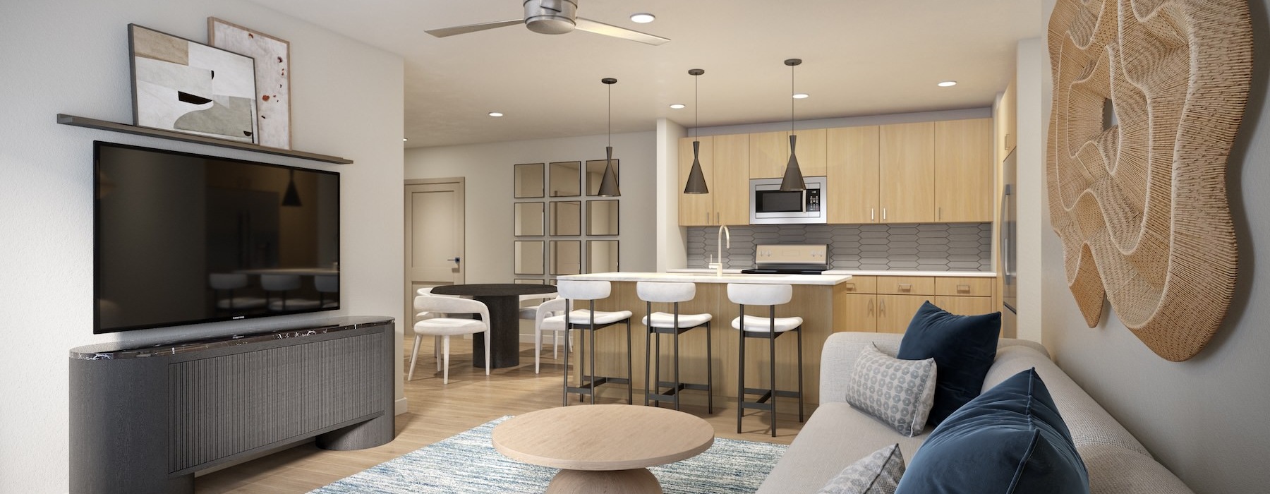 a living room with a tv and a couch